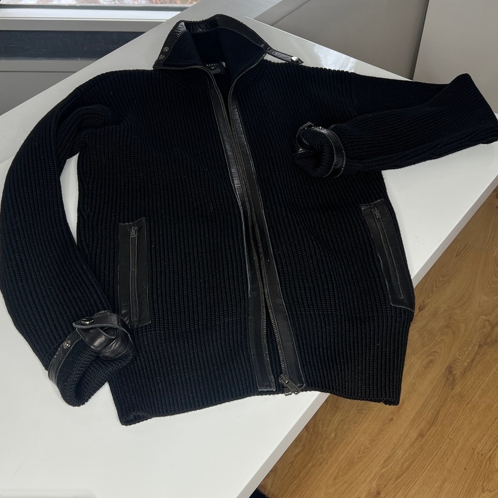 Gucci Tom Ford Era Sz M Mens Wool and Leather Driver’s Zip Cardigan Sweater